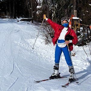 Small blue ski pants high waisted